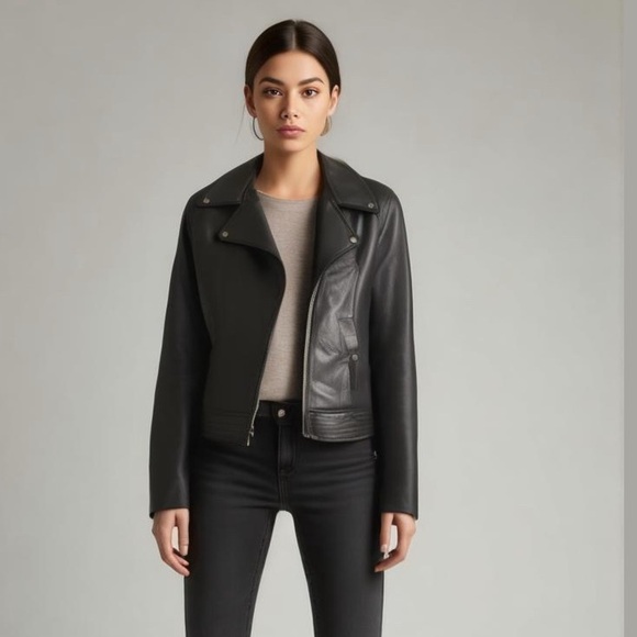 NWT Vince Camuto Asymmetric Zip Faux Leather Moto Jacket L Black - Picture 1 of 15